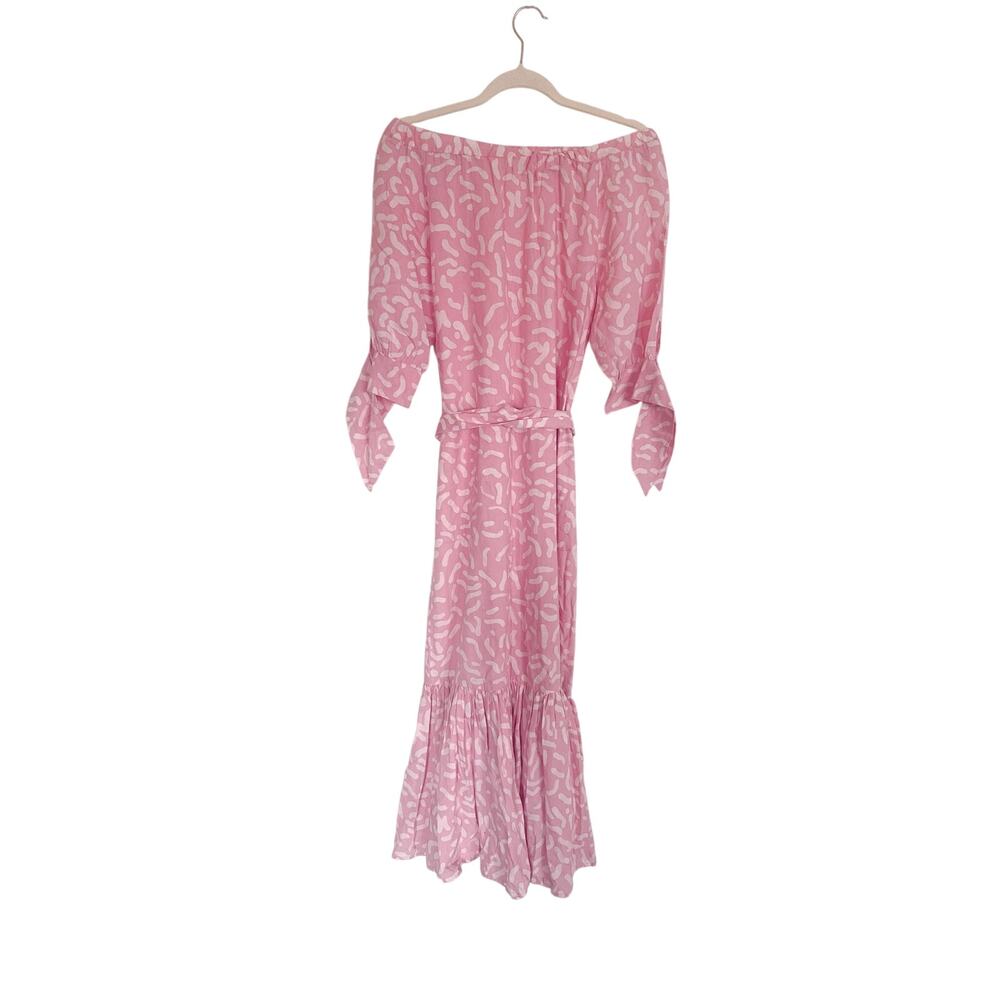 MIRTH Handmade Pink Abstract Print Belted Maxi Dress XS - Picture 7 of 8